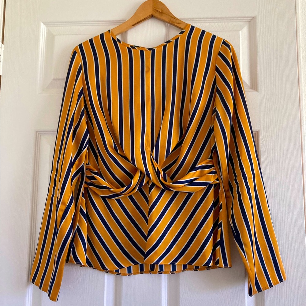 Elegant Striped Blouse with Waist Accent